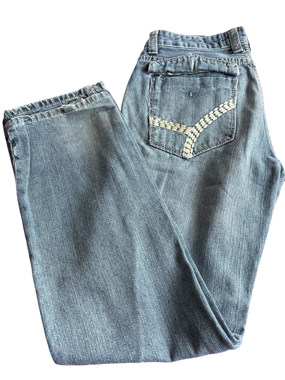 YASO Men's Light Blue Straight Leg Jeans with Braided Pocket Detail